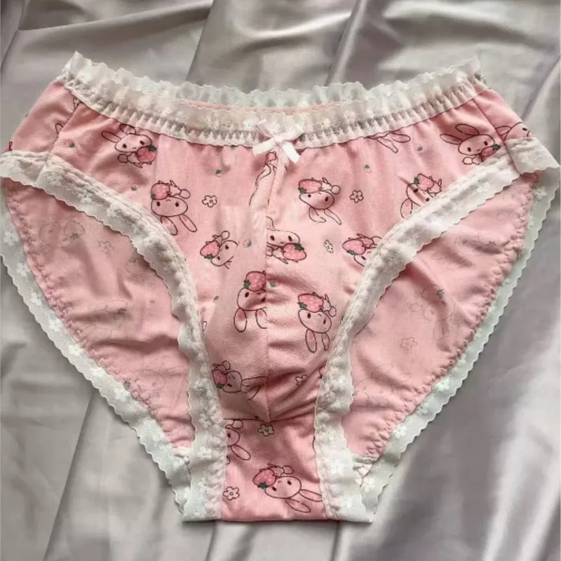 Sexy Men Sweet Comfortable Cotton Underwear Cross-dressing Convex Pouch Thong Breathable Tight Outdoor Private Party G-string