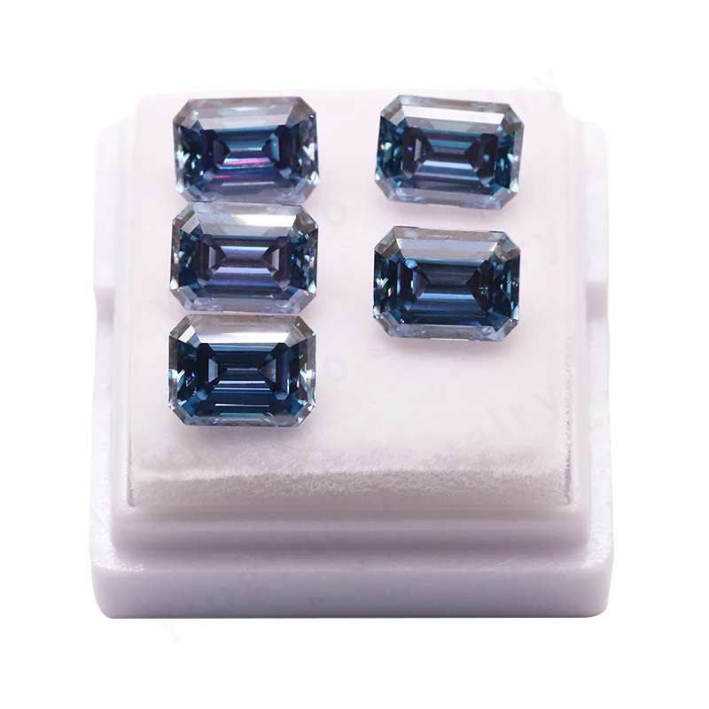 Sapphire Blue Emerald Cut Moissanite Loose Stone VVS1 Lab GRA Certified 6*8mm 2ct Moissanite Diamonds