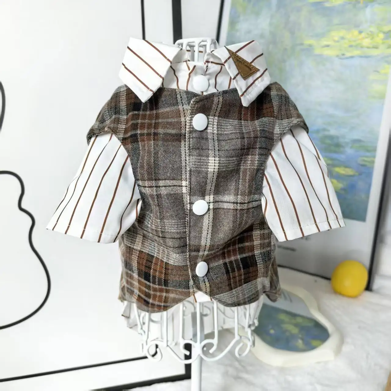Dog Clothes For Teddy Bear & Bichon 2-piece Set Woolen Coat Shirt Vest Warm Winter Outfits pet Fashion Costume view 2