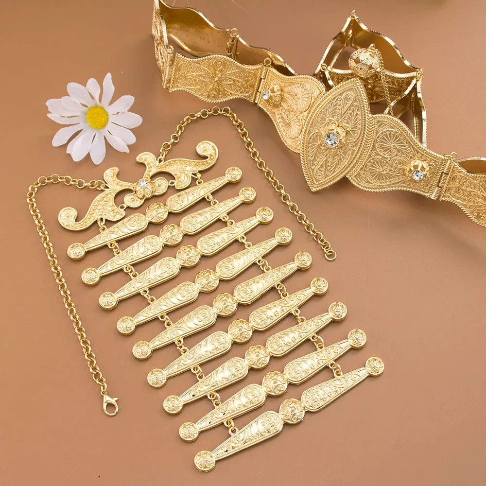 Sunspicems Vintage Kazakhs Caucasus Belt Dress Waist Chain Breastplate Bridal Wedding Jewelry Sets For Women Turkish Bijoux
