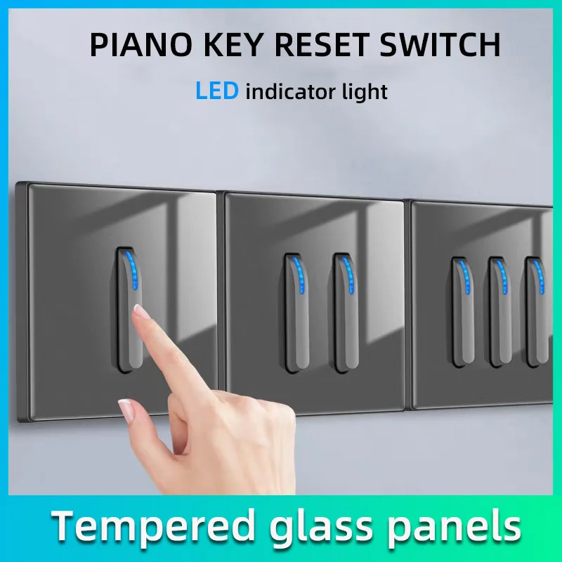 Lámpara de pared panel de interruptor retro 1-4 Gang2Way UE vidrio templado gris enchufe de interruptor antiguo internacional con carga USB C