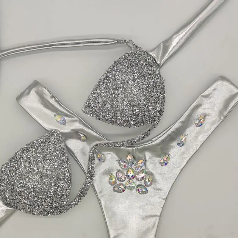 Bikini con diamantes para chica, traje de baño con lentejuelas europeo y americano, ropa interior Sexy, para club nocturno, 2022