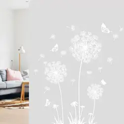 DIY White Dandelion Wall Sticker Decals Waterproof Decorative Peel and Paste Butterflies Flying for Sofa Backdrop Accessory