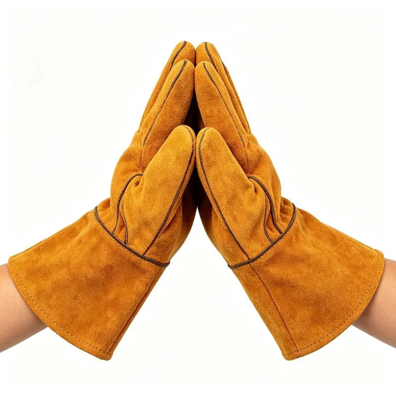 Metal Welding Protector Flame-retardant Heat-proof Welding Work Gloves Soldering Welding Gloves Tools Double Layer Cowhide Glove