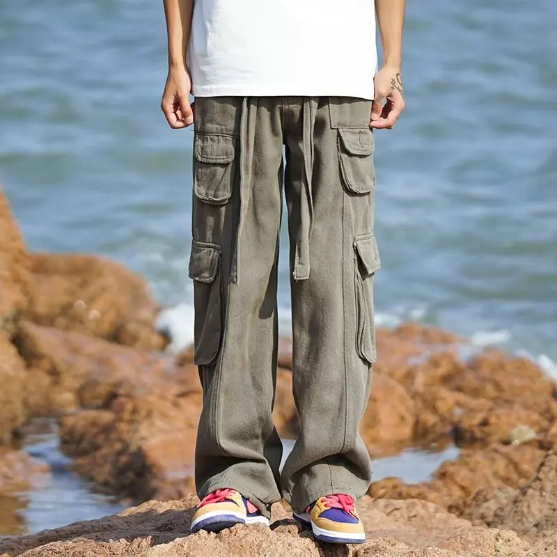 Cargo Pants for Women Harajuku Vintage Low Waist Trousers Wide Leg Baggy Jeans Men Straight Oversize Pants Y2K Pockets