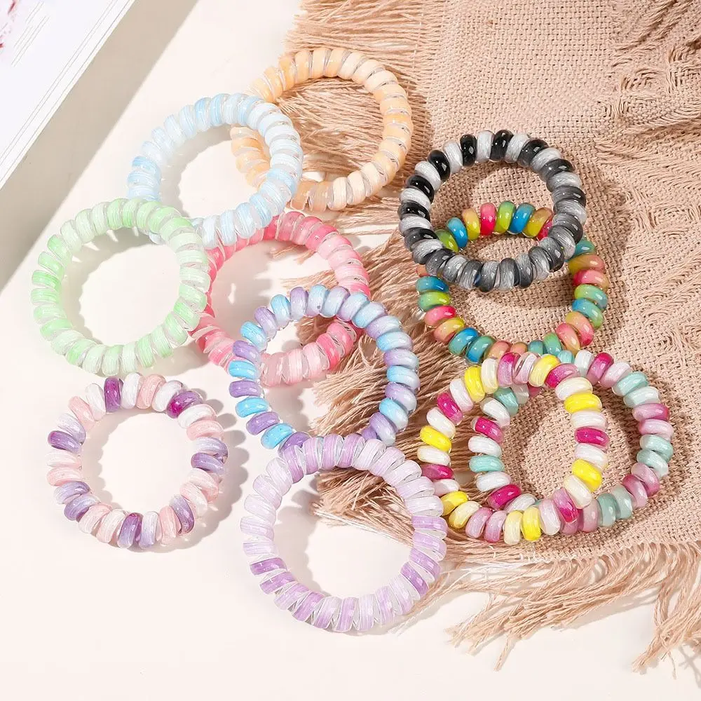 Hair Tie Stretch Spiral Cord Hair Ring Headwear Hair Rope Elastic Hair Tie Scrunchies Multicolor Multicolor Telephone Wire