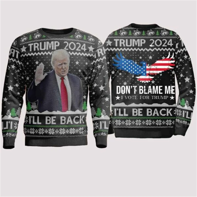 2024 Donald Trump Graphic Sweatshirt USA Trendy Unisex  Ugly Christmas Sweater Autumn Crewneck Pullover Tops America Men Clothes