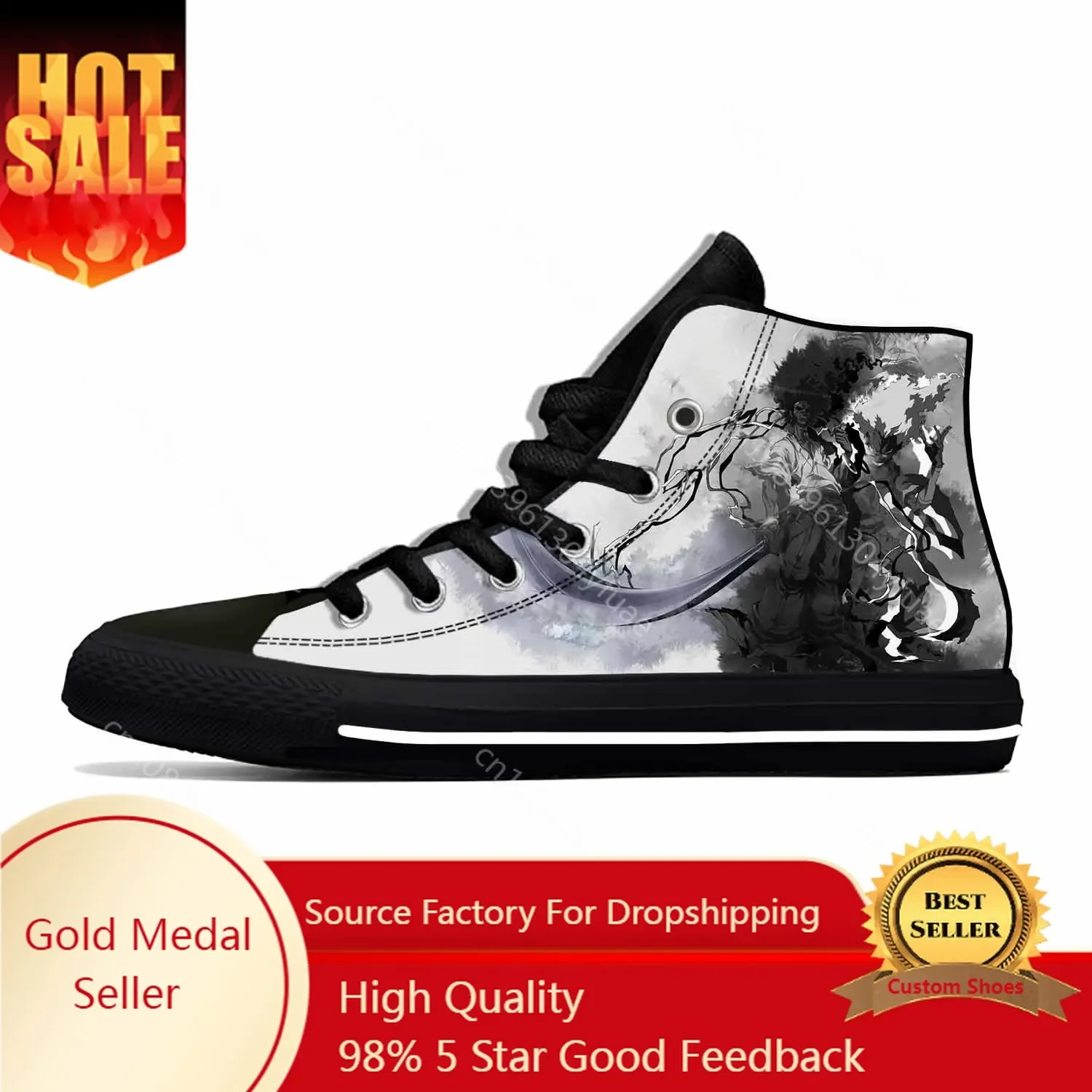 Hot Japanese Anime Cartoon Samurai Katana Warrior Casual Shoes Breathable Men Women Sneakers High Top Lightweight Board Shoes