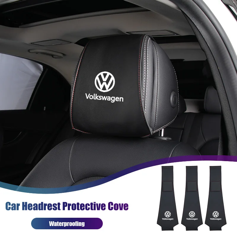 

Leather Car Headrest Anti Dirty Protective Cover For VW Tiguan CC Jetta Polo Golf Passat Scirocco T-ROC Touareg