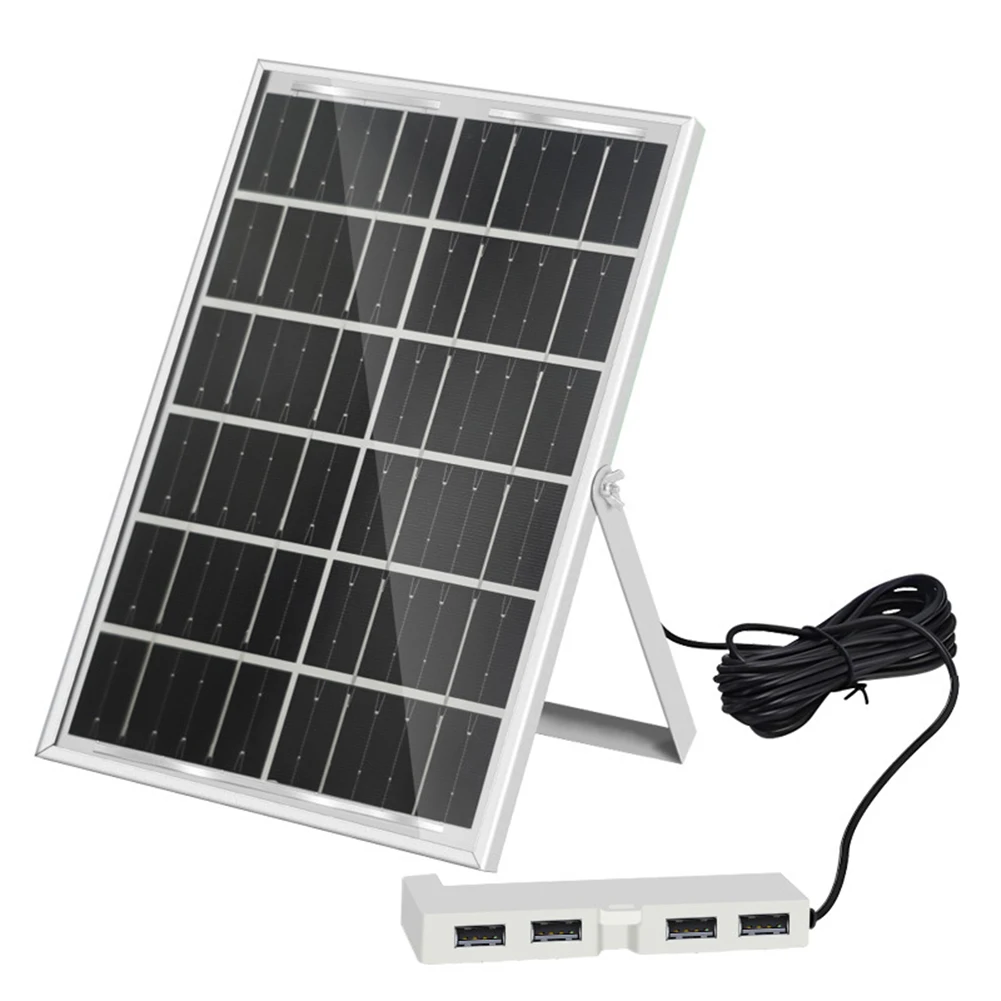 

6W 5V Solar Battery Charger with 4 USB Ports for Charging For Fans and Multiple Devices Efficiently with Aluminum Frame