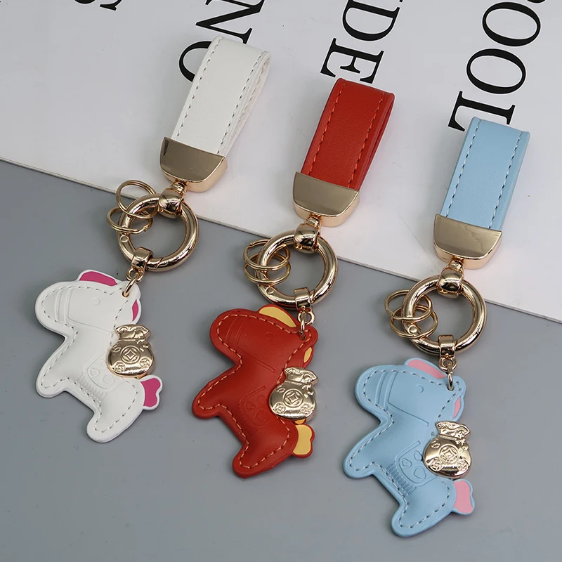 New Women Leather Charms Bag Pendant Keychain Cartoon Pony Horses Keyring Cute Animal Ornament Accessories Decoration Gift