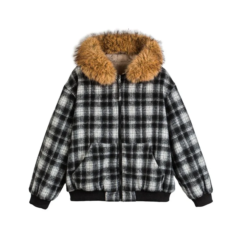 الموضة الأمريكية منقوشة الفراء طوق مقنعين سترة قطن للأزواج الشتاء سميكة معطف غير رسمي الاتجاه الملابس الذكور #6