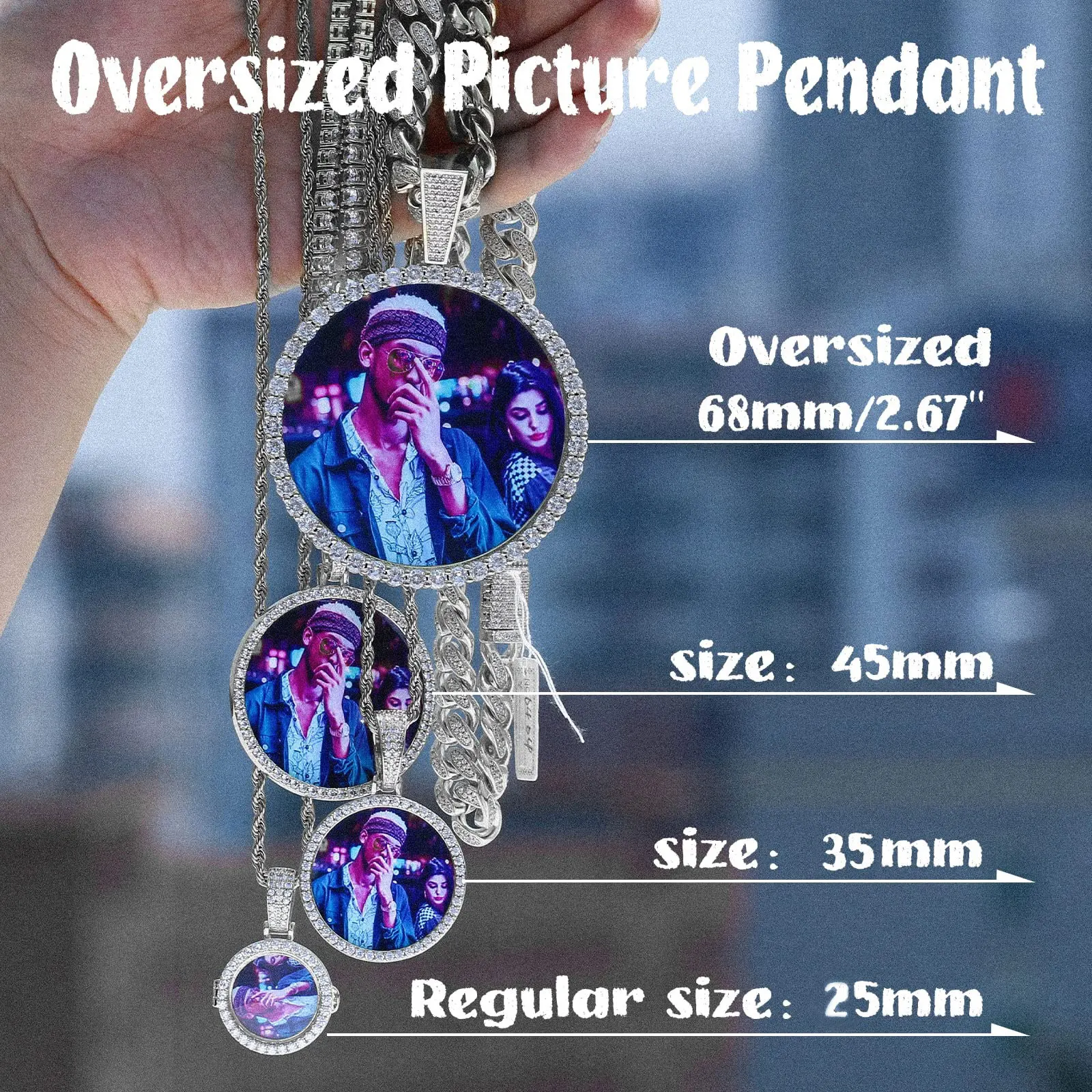 Custom Made Round Photo Necklace With Picture Inside Personalized Iced Out Chain Circle Pendant Hip Hop Jewelry Birthday Gift