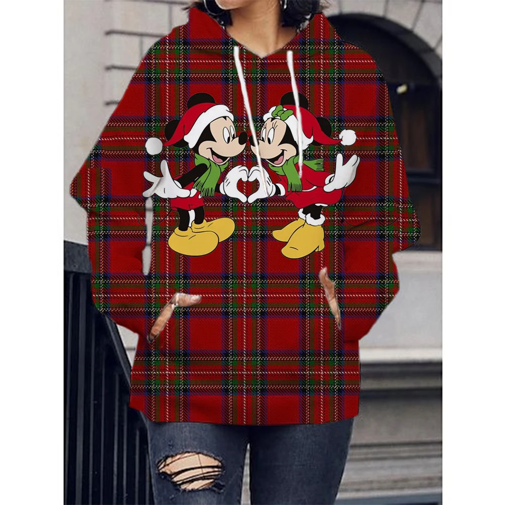 Disney Autumn Men Women Merry Christmas Hoodie Cute Cartoon Mickey Minnie Hooded Clothing Couple Fashion Coat Casual Streetwear