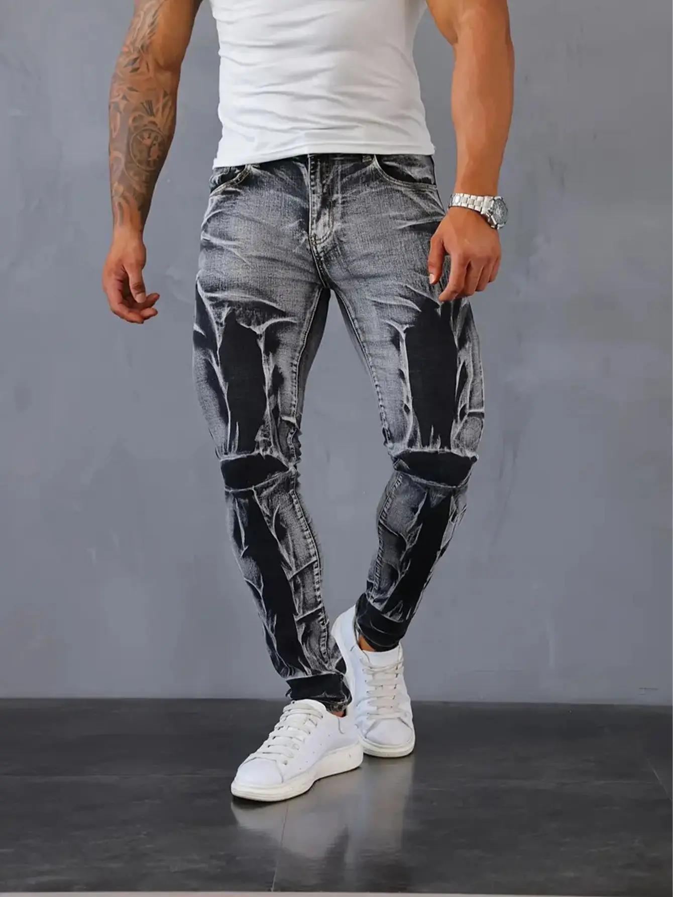 Men Classic Skinny Blue Denim Jeans Man Italian Style Stretch Ripped Denim Pants Quality Male Slim Fit Denim Trousers