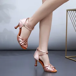 Tango Silk Adult High Heels Latin Dance Shoes Forged Fabric Ballroom Dancing Practice Satin Women Shoes Samba Sneakers