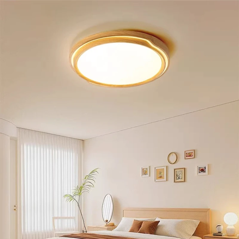 Modern Circular Ultrathin Wood Grain LED Ceiling Light Bedroom Restaurant Living Room Study Indoor Minimalist Home Ceiling Lamps