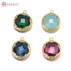 4PCS 14x16MM High Quality Champagne Gold Color Brass Colourful Glass Round Flower Charms Pendants Diy Jewelry Accessories