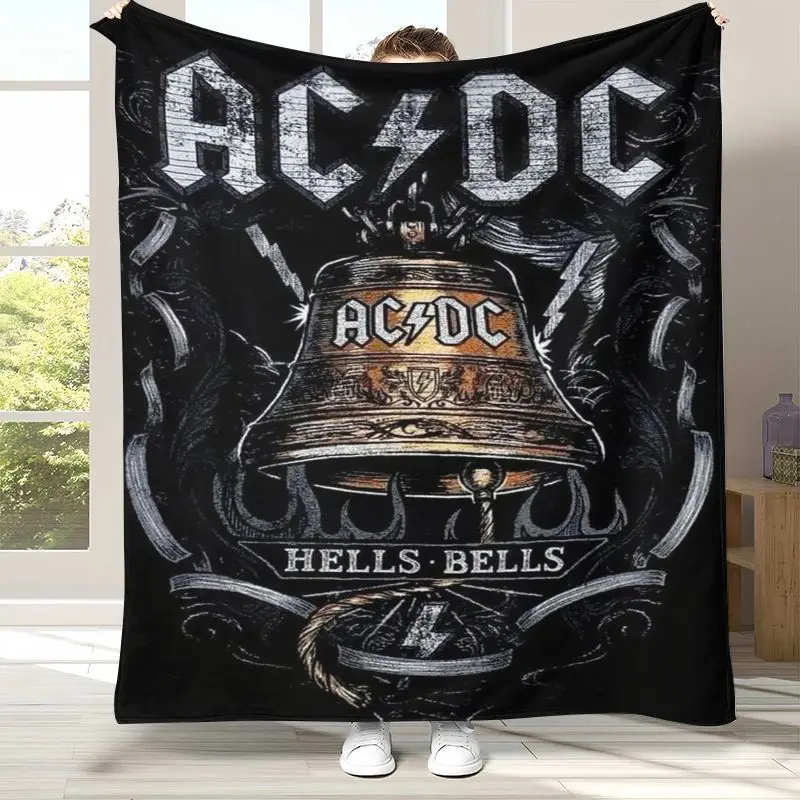Fashion ACDC Rock Band Sign Catoon Flannel Blanket,Ultra Soft Warm Plush Throw for Home Bedroom Bed Sofa Cover Camping Picnic