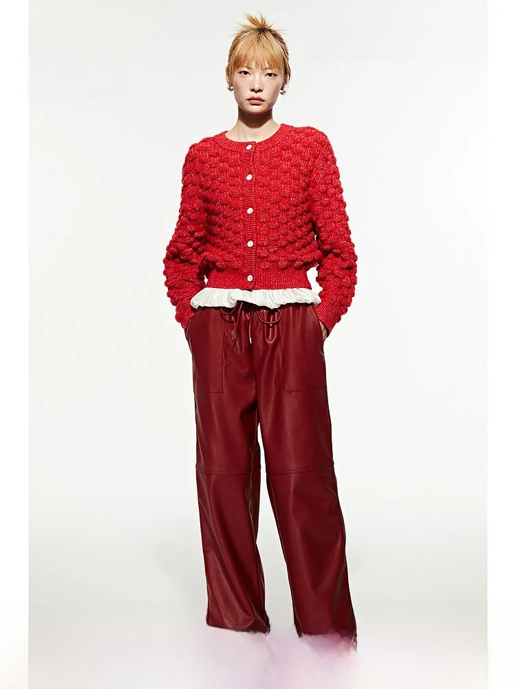 

Red Casual Straight Leg Pants for Women by H&M New Year's New Warrior Robe Loose Fit Long Trousers Lucky Year Celebration