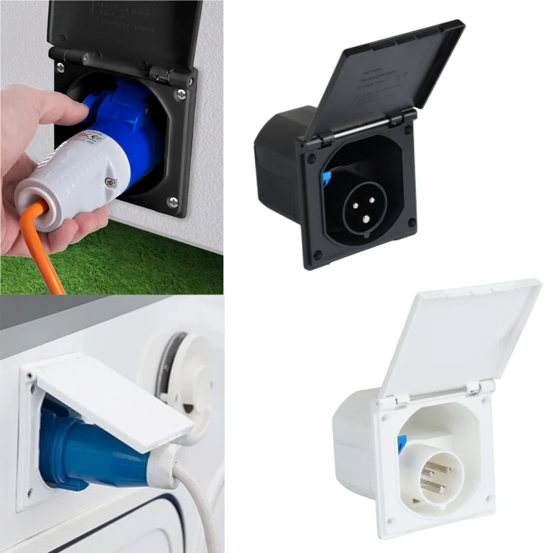 16A 230V Three-Core Charging Socket Interface IP44 Waterproof Embedded Installation External Power Socket Suitable For Campers