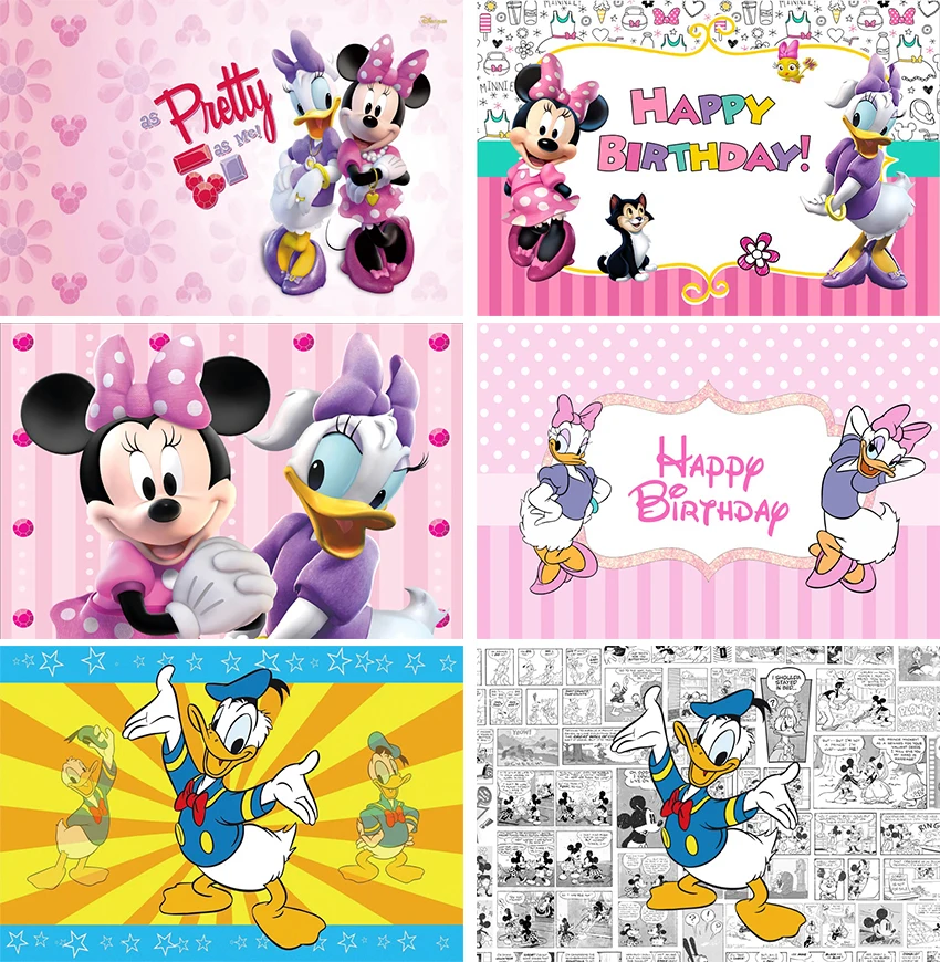 

Disney Donald Duck Birthday Customize Vinyl Cloth Background Customize Photo Booth Backdrop Happy Birthday Party Decor Photocall