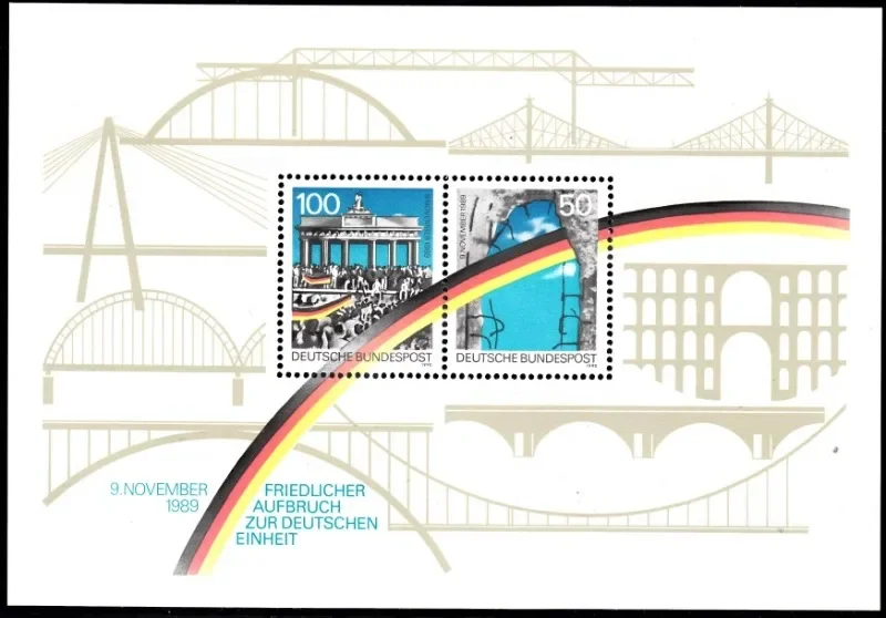 Germany, 1990, 1st anniversary of the demolition of the Berlin Wall, Real Original Post Stamp, MNH