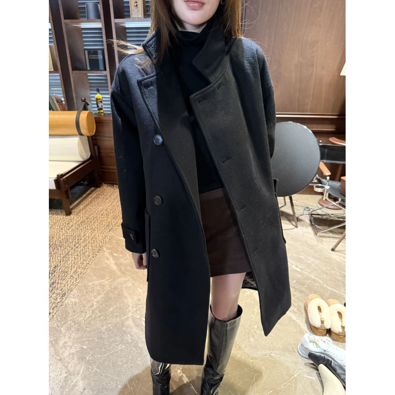 

Женское шерстяное пальто MBNLF из смесовой шерсти, двустороннее, теплое, длинное, с воротником-стойкой, на одной пуговице