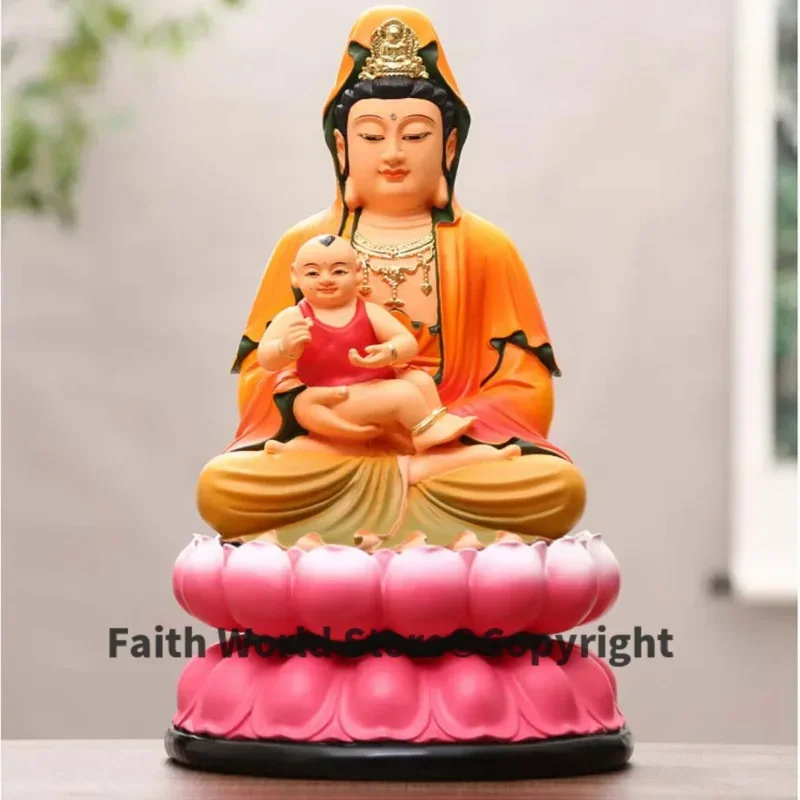 Wholesale Buddha figure HOME SHOP Propitious thriving FENG SHUI TONGZI GUANYIN God QIU ZI PUSA BUDDHA color buddha statue