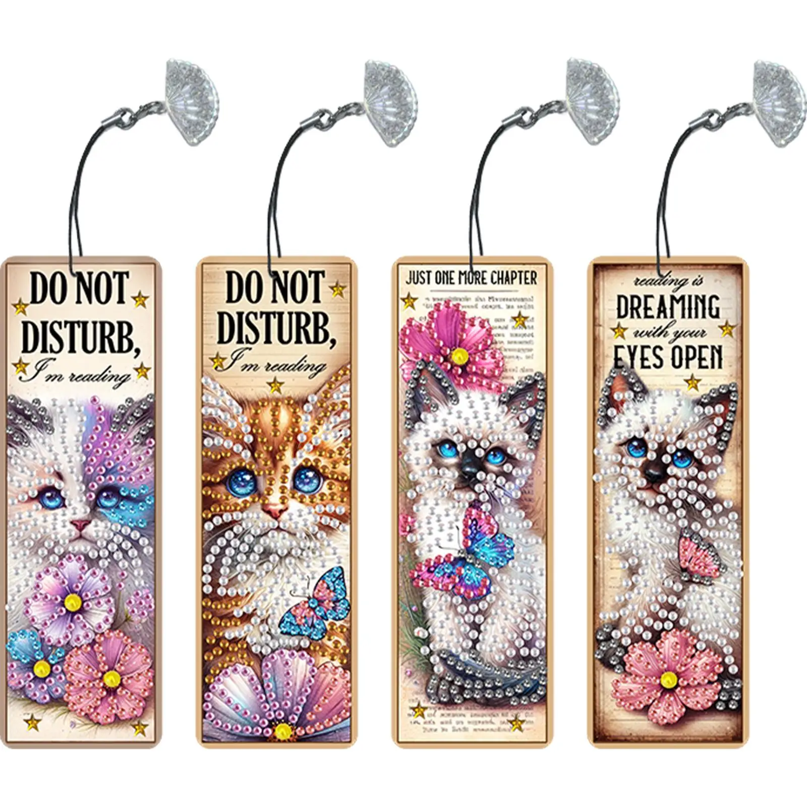 

Набор из 4 закладок с животными узорами для самостоятельного изготовления, с подвесками-веерами, алмазная живопись, для любителей чтения