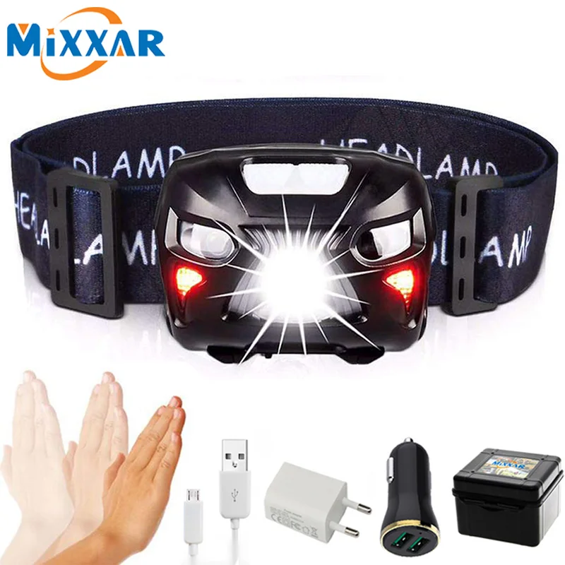 

ZK20 Mini Rechargeable Powerful LED Headlamp Body Motion Sensor Headlight Camping Flashlight Head Light Torch Lamp With USB