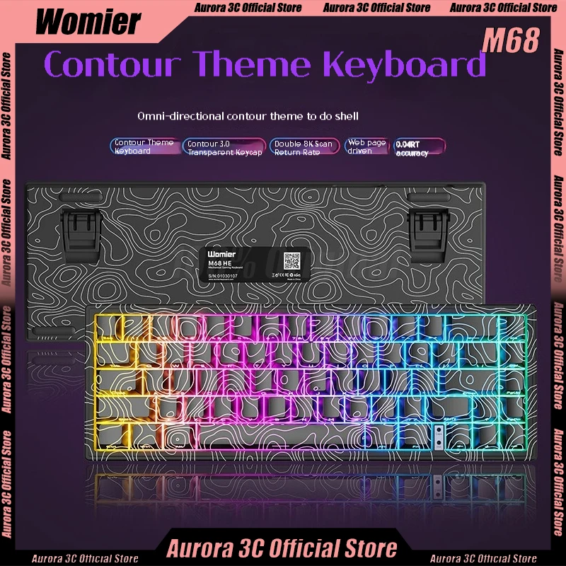 

Womier M68 He игровая клавиатура Contour E-Sport Driver 0,04rt Socd Custom Магнитный переключатель Hot Swap 0,125 мс Задержка 8k RGB Клавиатура