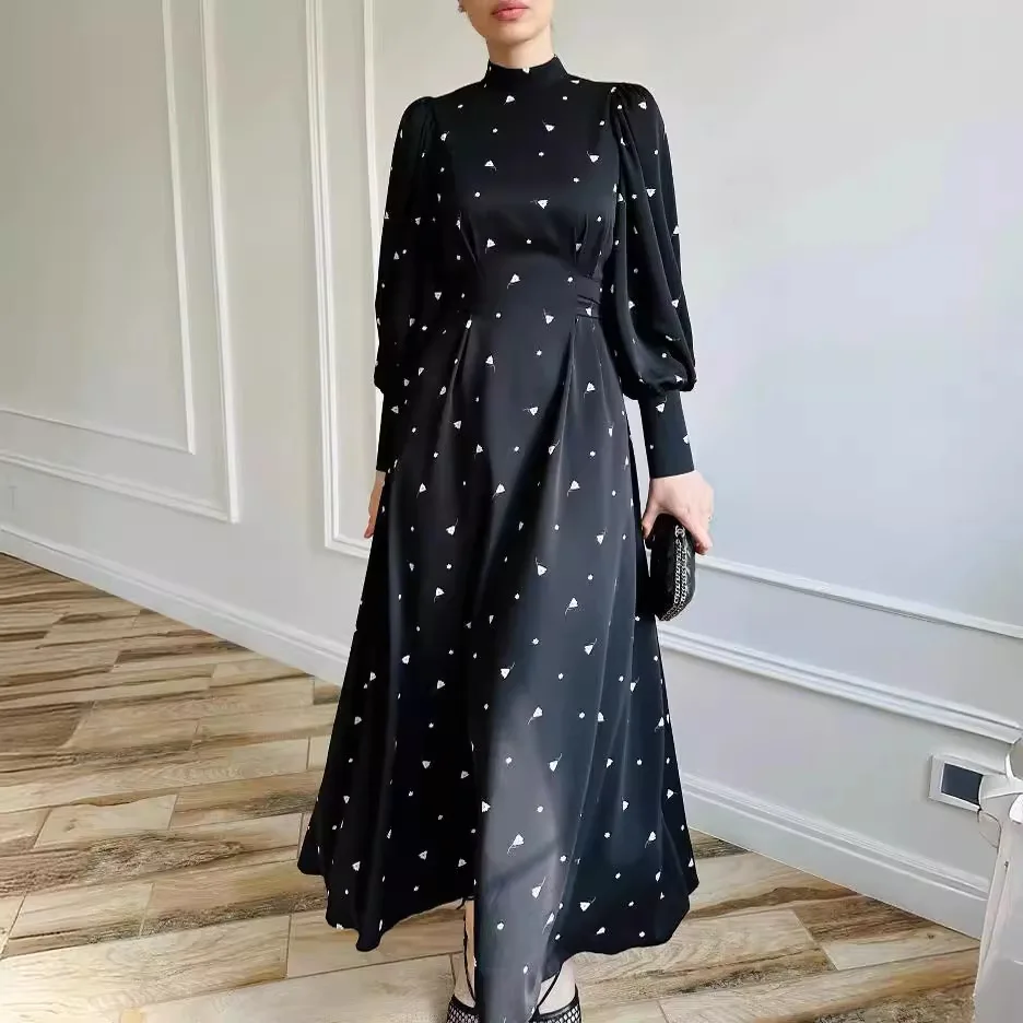 Abaya musulmano per le donne Maxi abito Stampa Abiti Lace Up Ramadan Eid Marocco Islam Jalabiya Dubai Abaya Caftano Arabo Abito lungo