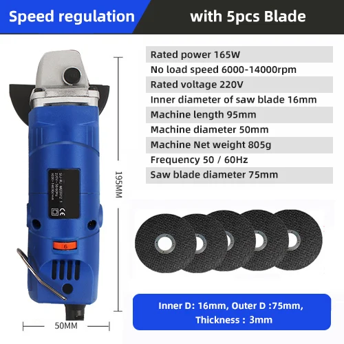 75mm Elektrische Haakse Slijpmachine Polijstmachine 220V 125W Hoge Snelheid 12000RPM Slijptool met Slijpschijven voor Metaal Hout
