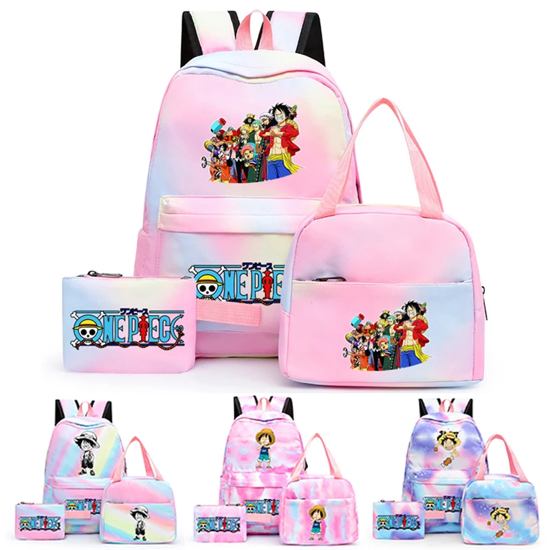 Sac à dos One Piece pour la rentrée scolaire, cartable pour adolescents, sac à lunch pour étudiants, sac à dos D. Luffy, sac à main pour hommes, ensemble de 3 pièces