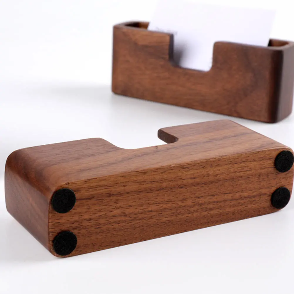1Pcs Holz Name Karten Halter Schwarz Nussbaum Einfache Elegante Desktop Visitenkarten Box Büro Display-ständer Schreibtisch Lagerung Box