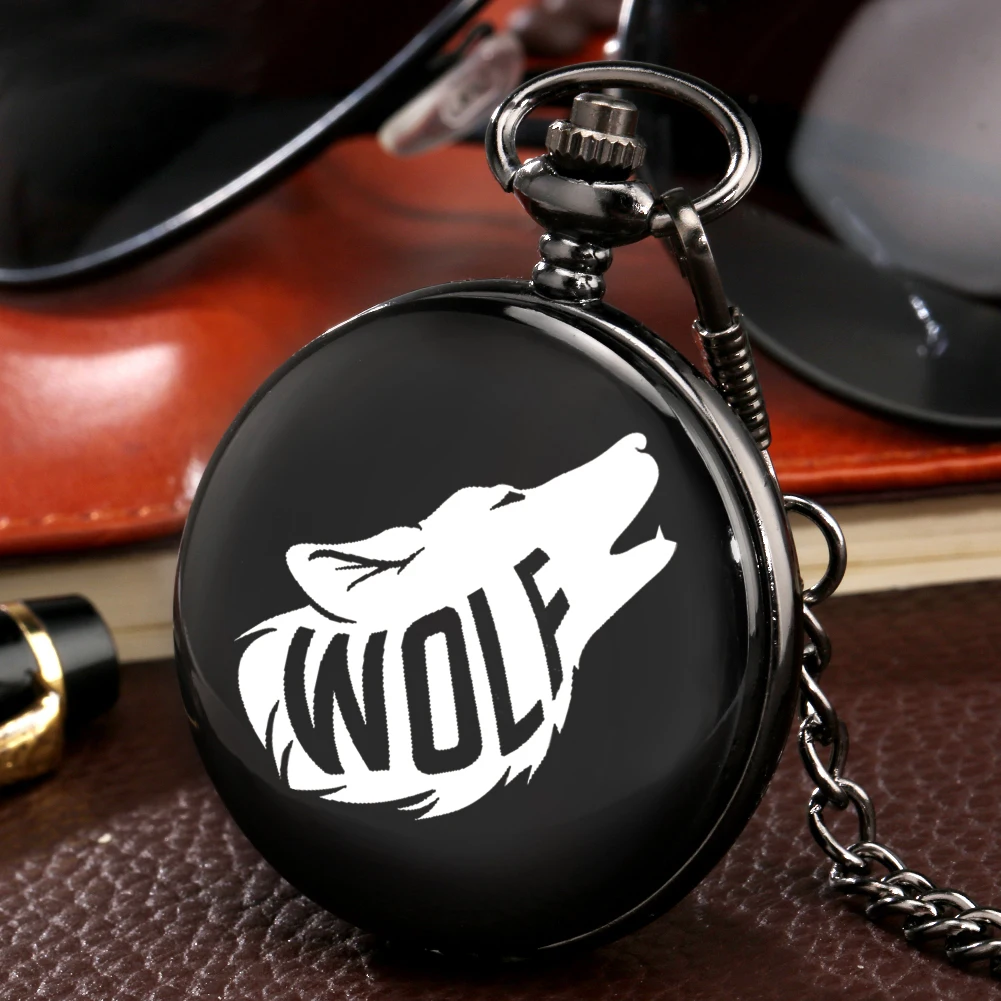 Vintage Cool Wolf Dog Pattern Necklace Watch Quartz Movement Antique Charm Pendant Pocket Clock Gift Kids Men Women