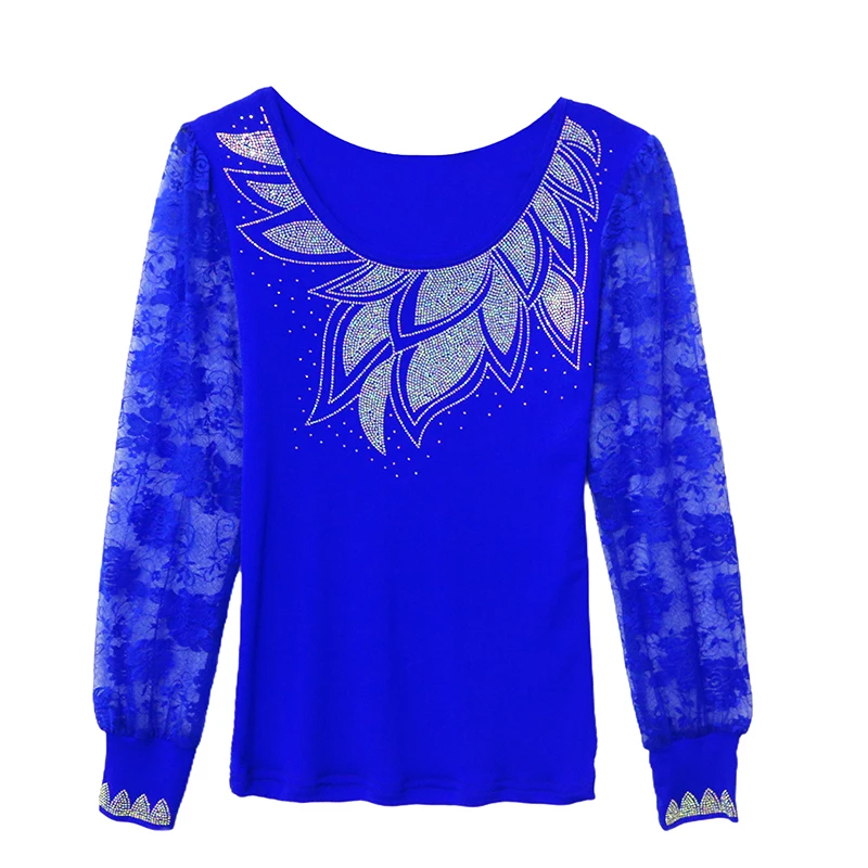 

Spring,New,European,Clothes,T-Shirt,Chic,Sexy,O-Neck,Shiny,Diamonds,Patchwork,Mesh,Women,Tops,Long Sleeve,Drilling,Hot,Tees,5906