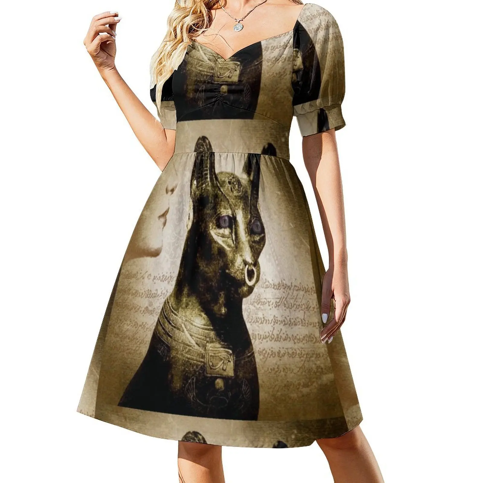 Мини-платье Dreaming Bast 2, консервативное мини-платье трапециевидной формы, свободное повседневное дневное платье Ankha Desh Ankhadesh Египетская египетская женщина