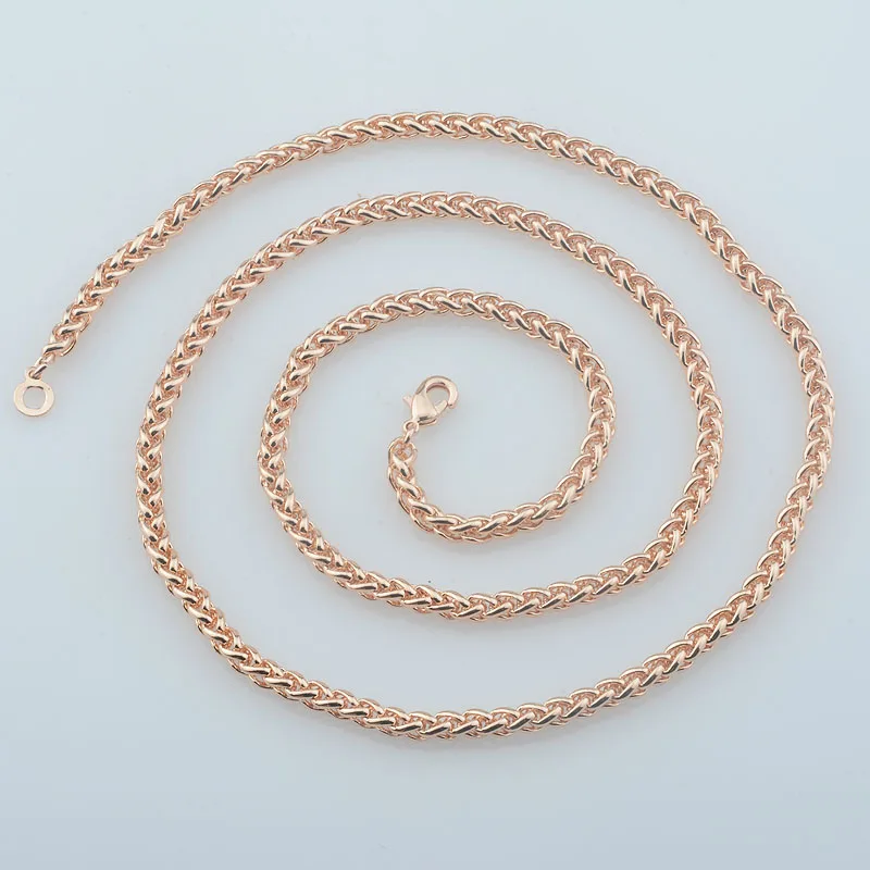 3mm Women Men Jewelry 585 Rose Gold Color Braid Link Chains Necklace Bracelet Set