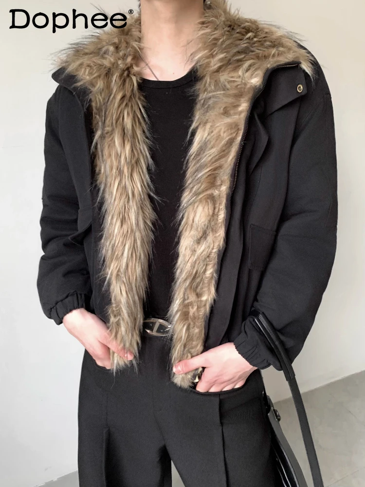 سترة رجالية جديدة لخريف 2025 فاخرة وخفيفة الوزن وياقة من الفرو الصناعي سميكة وأنيقة بلون سادة وأكمام طويلة سترة أنيقة سترات باركاس #1