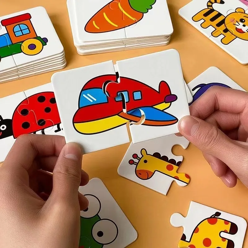 Puzzle di carte per bambini Montessori 32 pezzi di giocattoli per puzzle di cartoni animati gioco di abbinamento forma di educazione precoce formazione cognitiva regalo per bambini