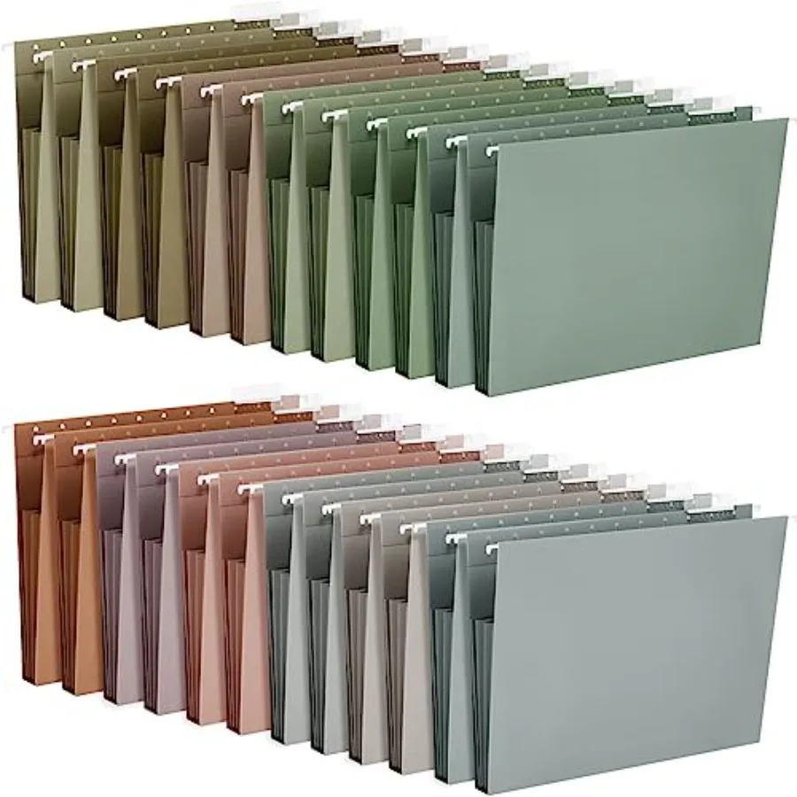 

24 Pack Hanging File Folders 3 Pleats Letter Size File Cabinet Folders with 1/5-Cut Adjustable Tabs Expandable Document Cabinet