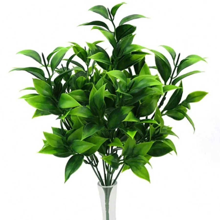 Artificial Green Plants for Garden and Home Decoration - 7 Branches Fake Eucalyptus with Orange Leaves