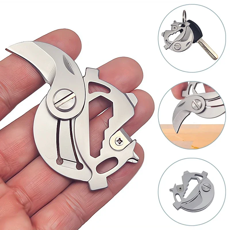 Outdoor Multifunctional Mini Pocket Knives Screwdriver Rope Cutter Keychain Stainless Steel Folding Blade Knife Keyring Pendant