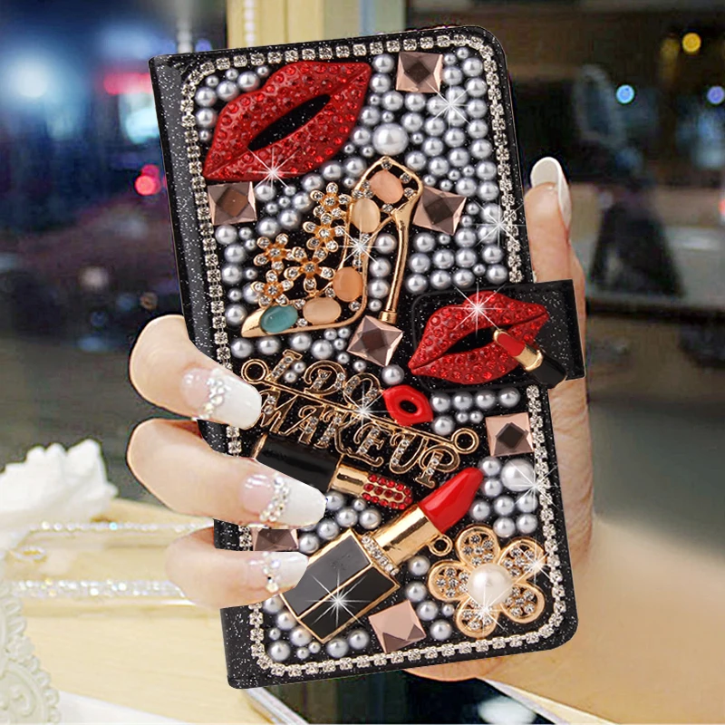 Fashion Full Bling Crystal Diamond Flip Wallet Leather Case Cover For Iphone 16 15 14 13 12 11 Mini Pro XS Max XR X 8 7 Plus SE