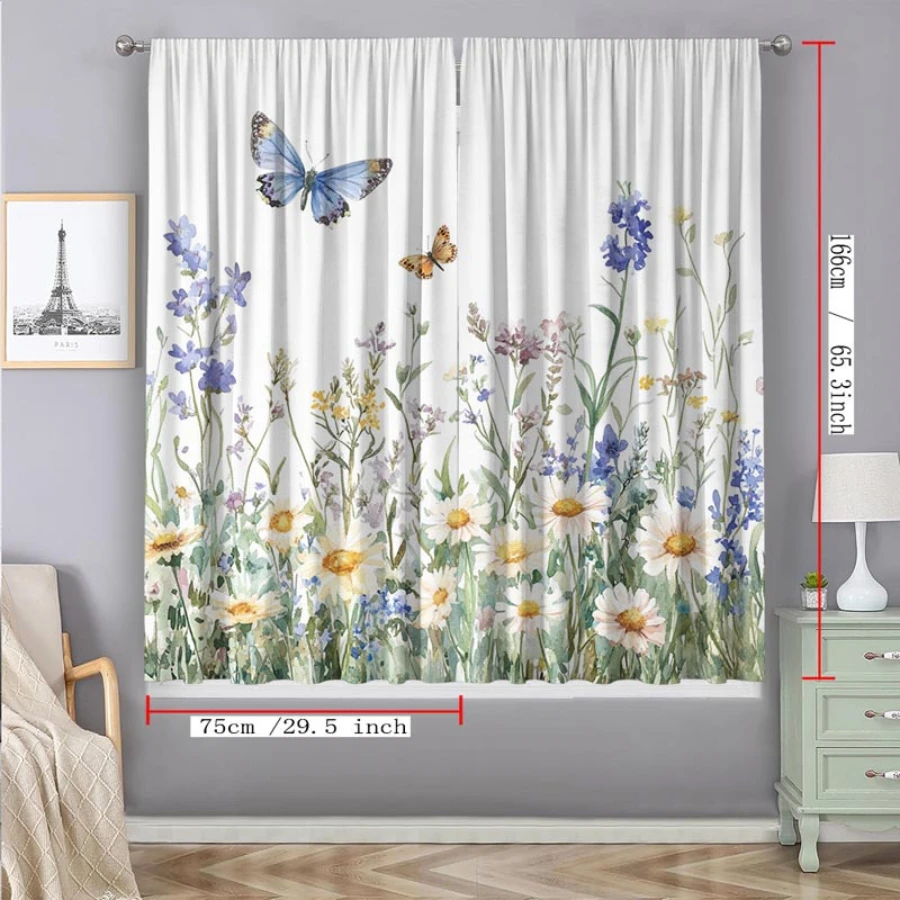 Watercolor Floral Garden Curtain Panels for Living Room Bedroom Boho Style Window Drapes
