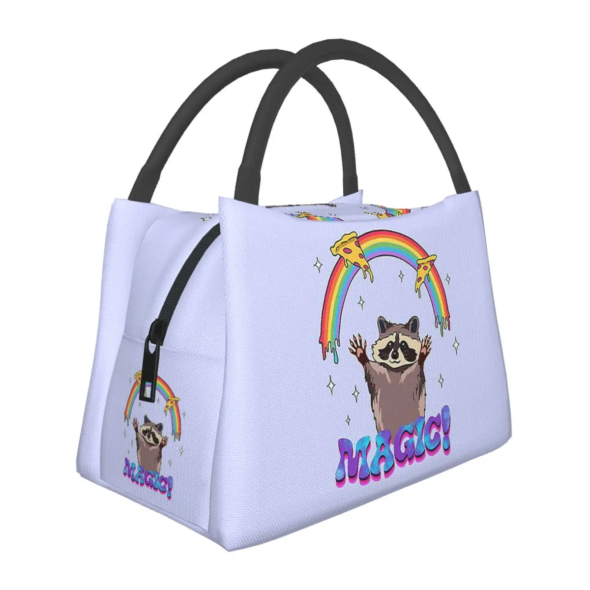 Raccoon Magic Pizza Rainbow Lunch Bags Insulated Bento Box Lunch Tote Picnic Bags Cooler Thermal Bag for Woman Kids Travel