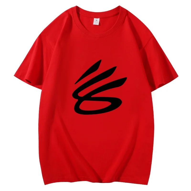 Camiseta Roja para Hombre con Logotipo de Curry, Camiseta Deportiva Informal de Verano de Manga Corta para Fanáticos del Baloncesto, Camiseta Básica de Algodón para Uso Diario