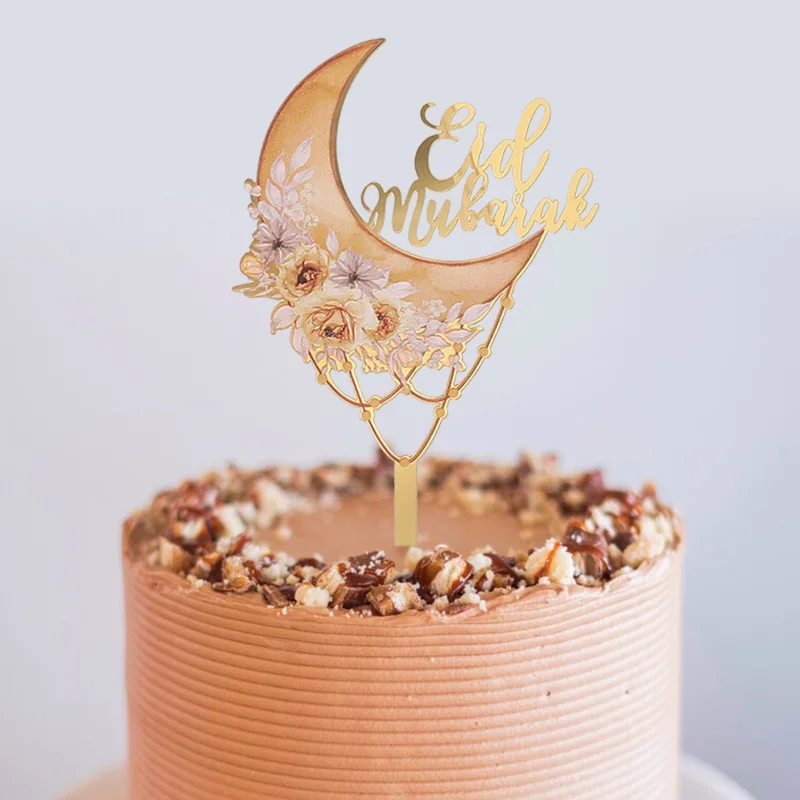 Eid Mubarak Acrylic Cake Topper Moon Flower Cake DIY Decoration 2026 Islamic Muslim Ramadan Party Supplies Eid Gift Baking Tools